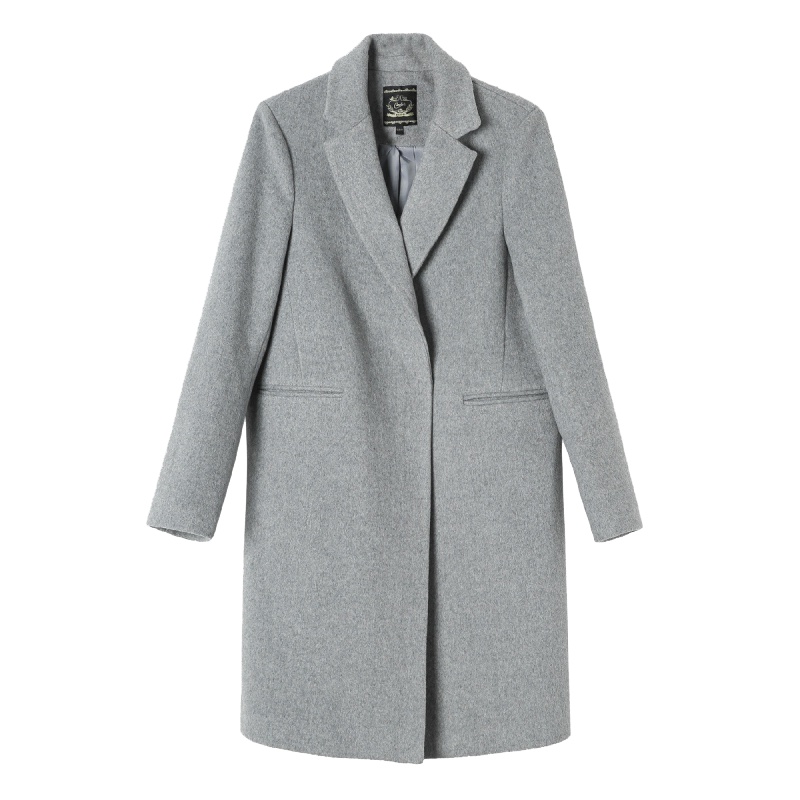 拉夏贝尔 呢子大衣女士秋冬季新款韩版宽松西装领风衣中长款毛呢外套30084059