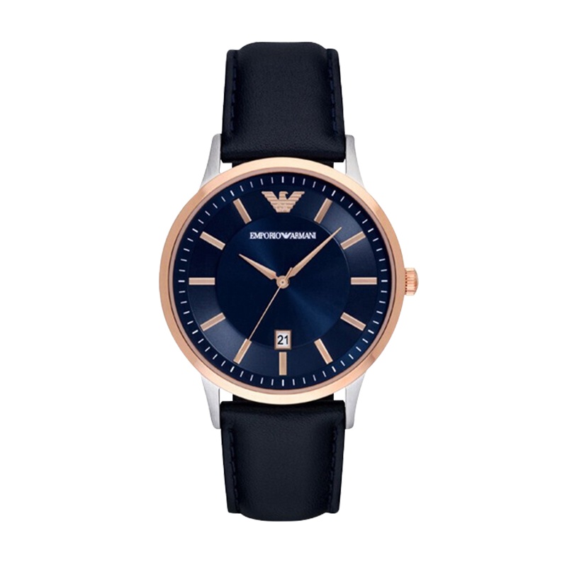阿玛尼EMPORIO ARMANI手表时尚潮流皮带手表男日历休闲简约腕表