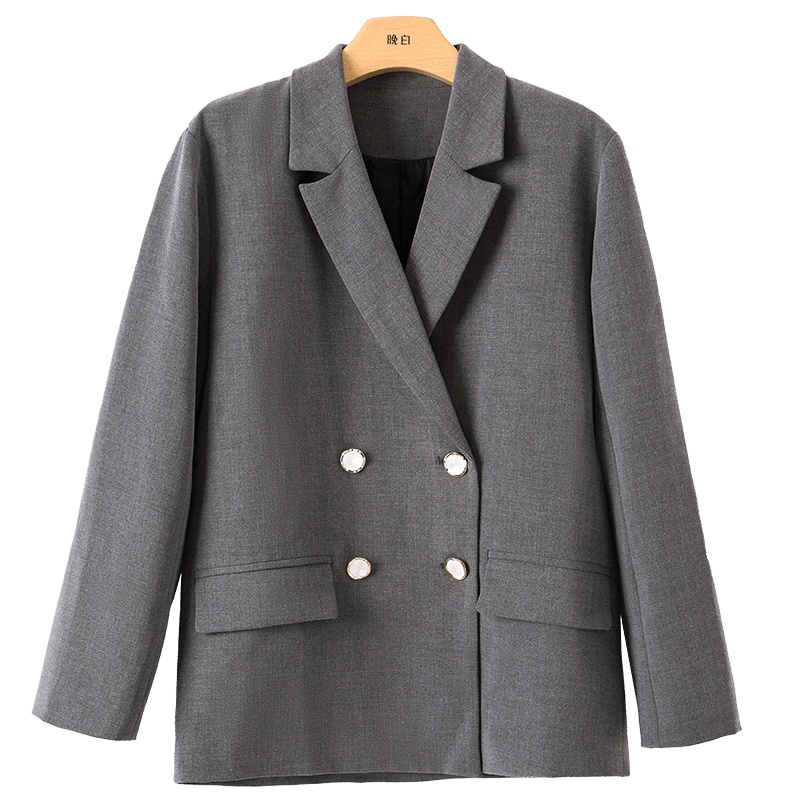 晚白2021春季新品简约纯色修身系腰带通勤百搭职业大版西装外套女