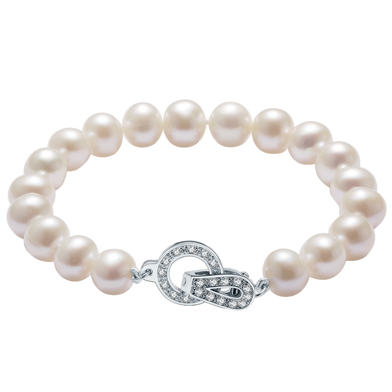 佰色传情白色强光天然淡水珍珠手链首饰气质简约女友妈妈礼物