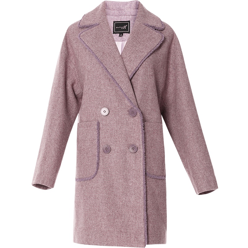 欧昵雪秋冬季格子中长款呢大衣女双排扣宽松毛呢外套