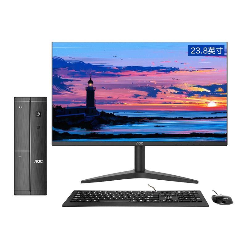 AOC 荣光910 迷你商用办公台式电脑套机(十代i5 10400 8G 512G SSD 三年上门 商务键鼠 )