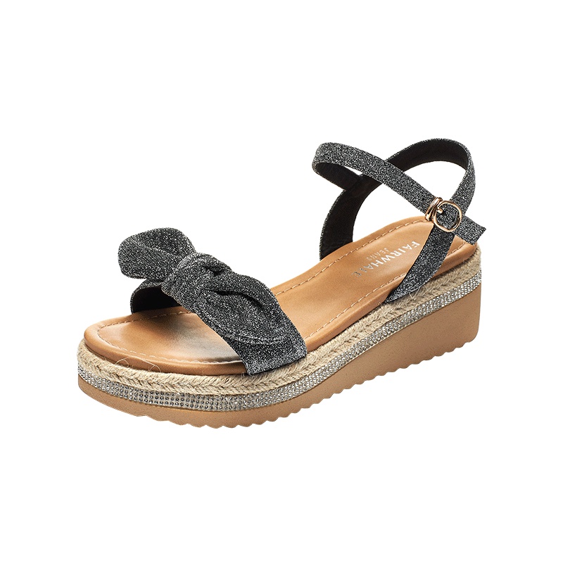 马克华菲女士凉鞋2020年新款蝴蝶结防水台坡跟时装凉鞋