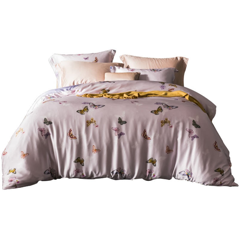 太湖雪 100%桑蚕丝真丝四件套 宽幅无缝拼接真丝套件 1.5m床/1.8m床套件 荷叶边桑蚕丝面料套件 2018新品