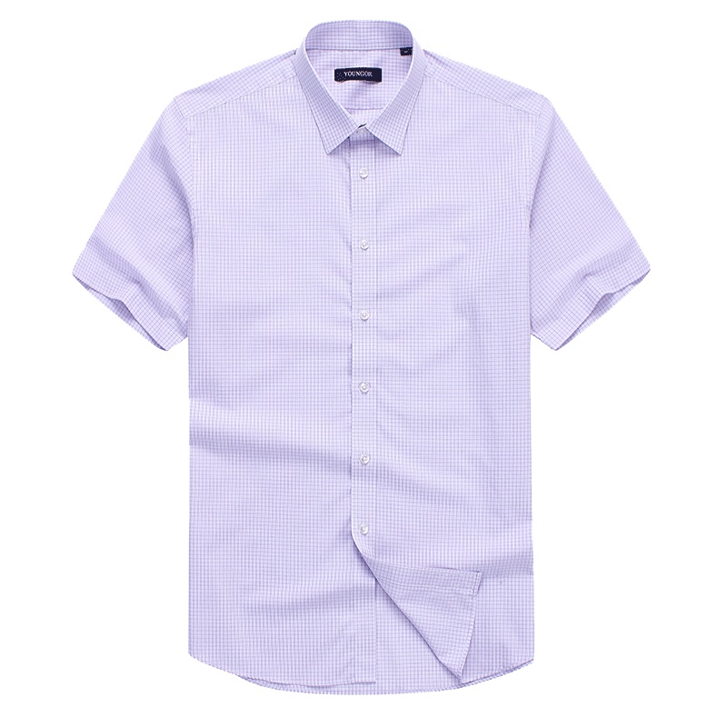 Youngor/雅戈尔夏季新品男士商务正装紫色纯棉DP免烫短袖衬衫251KJA