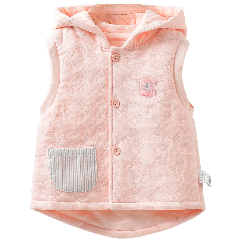 童泰秋冬婴儿薄棉马甲5-24个月男女宝宝保暖连帽马甲纯棉外出坎肩