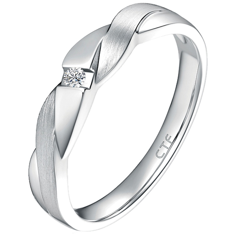 周大福情约PT950铂金钻石戒指 钻戒 情侣对戒 男NA881