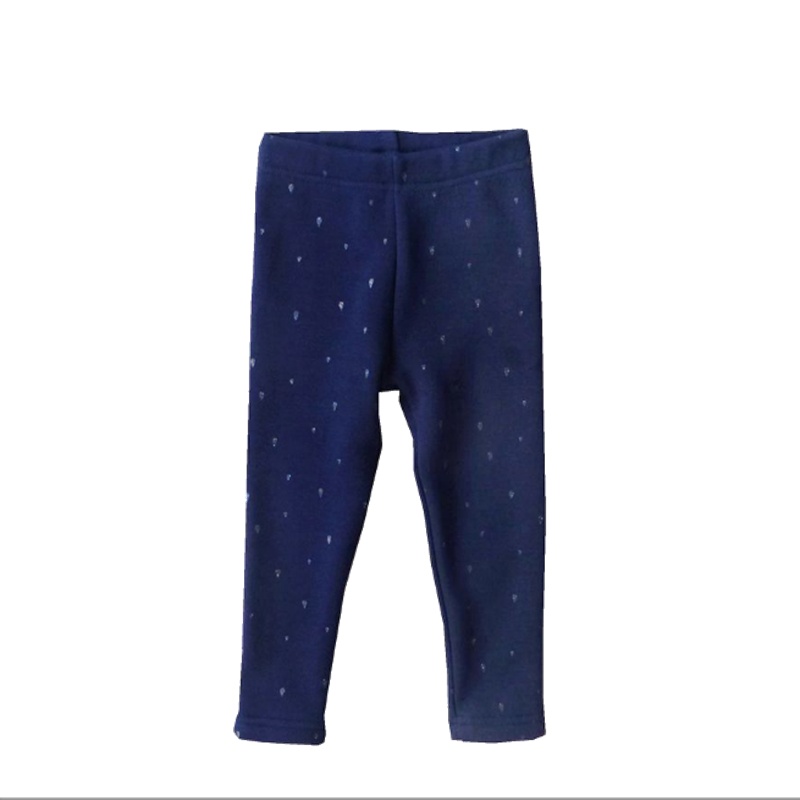 安笛贝乐女童儿童深蓝色波点拉绒休闲保暖长裤2-8岁装秋季冬季小孩宝宝加绒打底裤子80-120cm