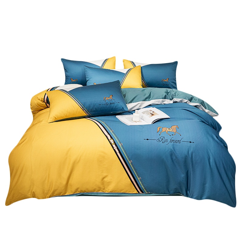 曼凝家纺 全棉印花小清新风格儿童居家双人四件套纯棉AB版被套200*230床单款床上用品套件