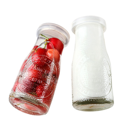 Libbey利比 玻璃瓶牛奶瓶奶昔瓶布丁瓶创意复古带盖果汁瓶杯子222ml 两支装