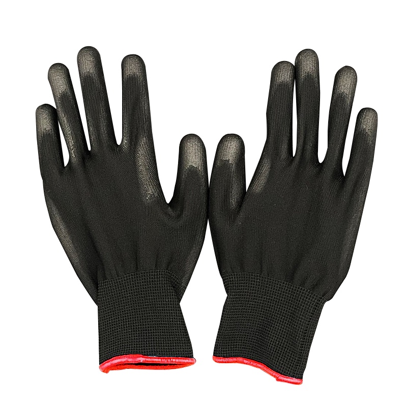 海斯迪克 HK-784 黑色防静电浸胶浸掌涂胶掌 pu涂层尼龙13针涤纶 防滑手套 手部防护 S码/10副