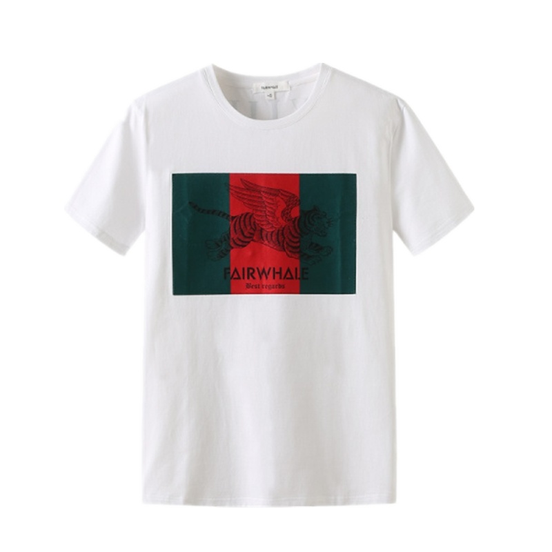 马克华菲短袖T恤男2019夏季新款时尚潮流动物贴布白色长绒棉上衣