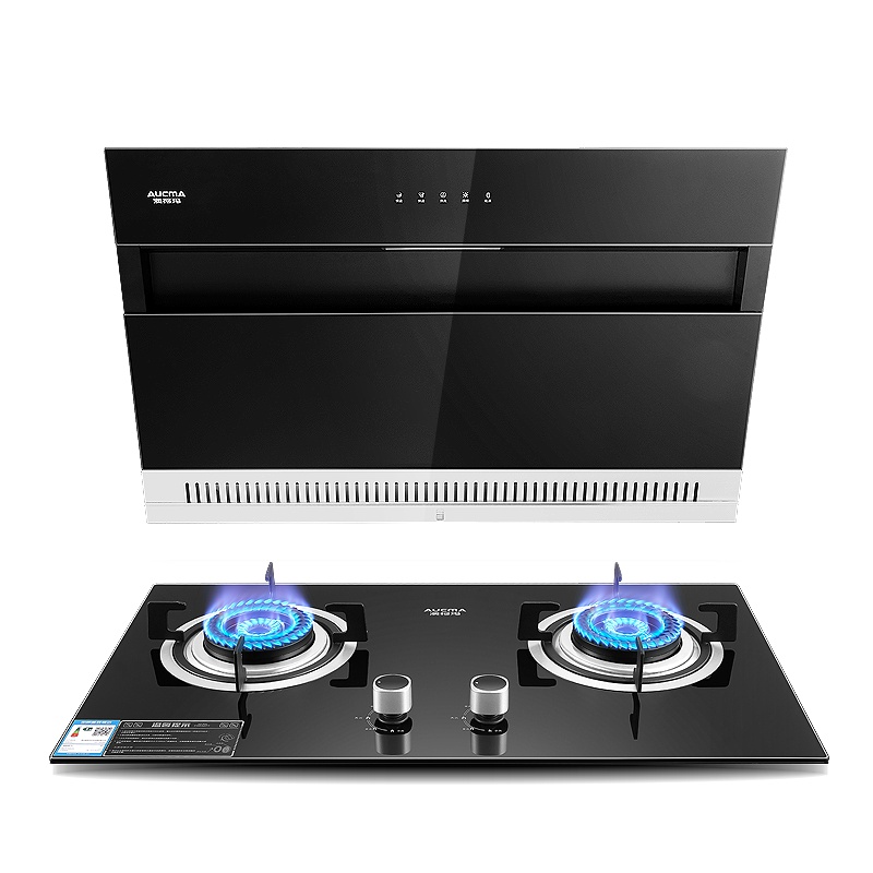 澳柯玛(AUCMA)油烟机家用大吸力侧吸式油烟机灶具套装免清自动清洁洗智能触控面板一级能效907D+23B[液化气]