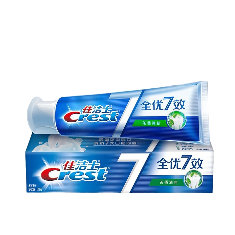 佳洁士(Crest) 7778 全优7效强健牙釉质[5支装]茶香深洁牙膏120g(新老包装随机发货)