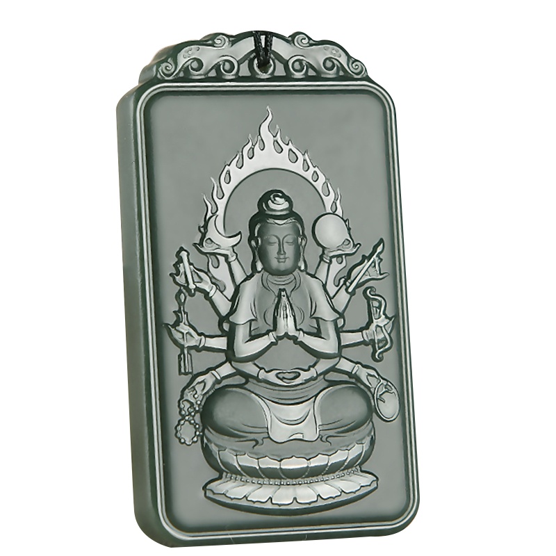 臻玉盈 和田玉青玉观音菩萨吊坠男属相生肖佛挂件牛羊玉牌项链