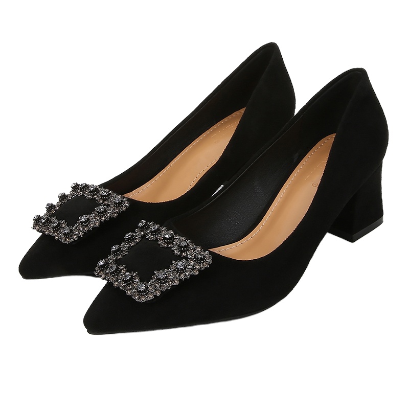 工作鞋女黑色尖头中跟5cm