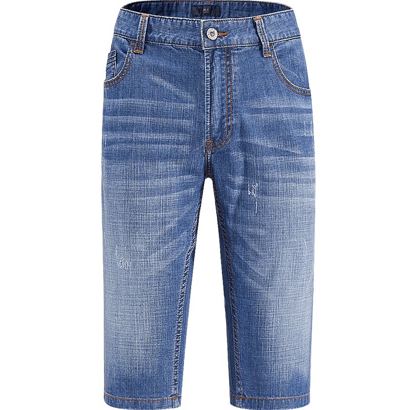 HLA海澜之家舒适有型牛仔中裤2019夏季柔软透气牛仔中裤男HKMND2E001A