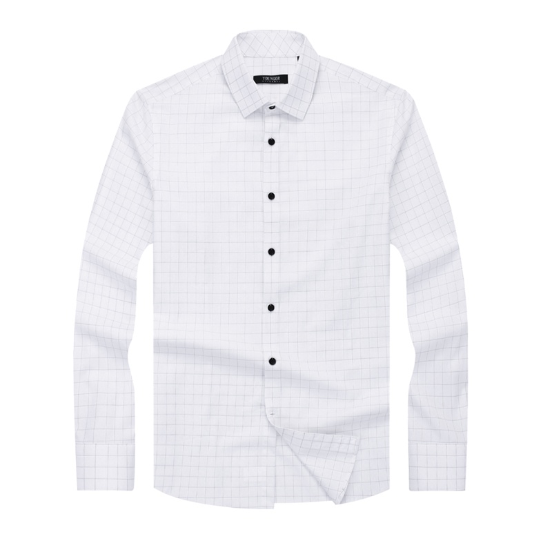 Youngor/雅戈尔秋季新款长袖衬衫修身纯棉白色商务休闲青年格子衬衣
