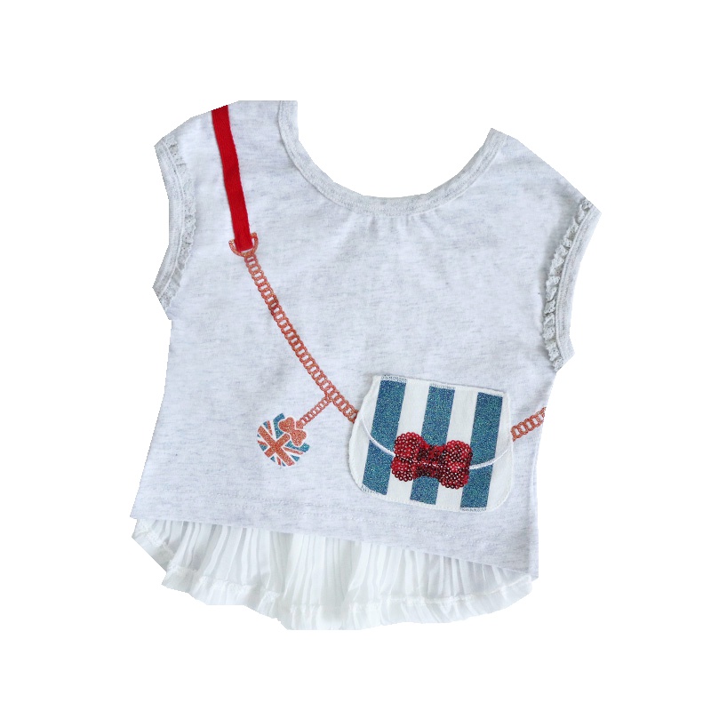 安笛贝乐新款夏季女童短袖T恤灰色斜挎包2-3-6岁小童宝宝半袖纯棉打底衫潮80-120cm