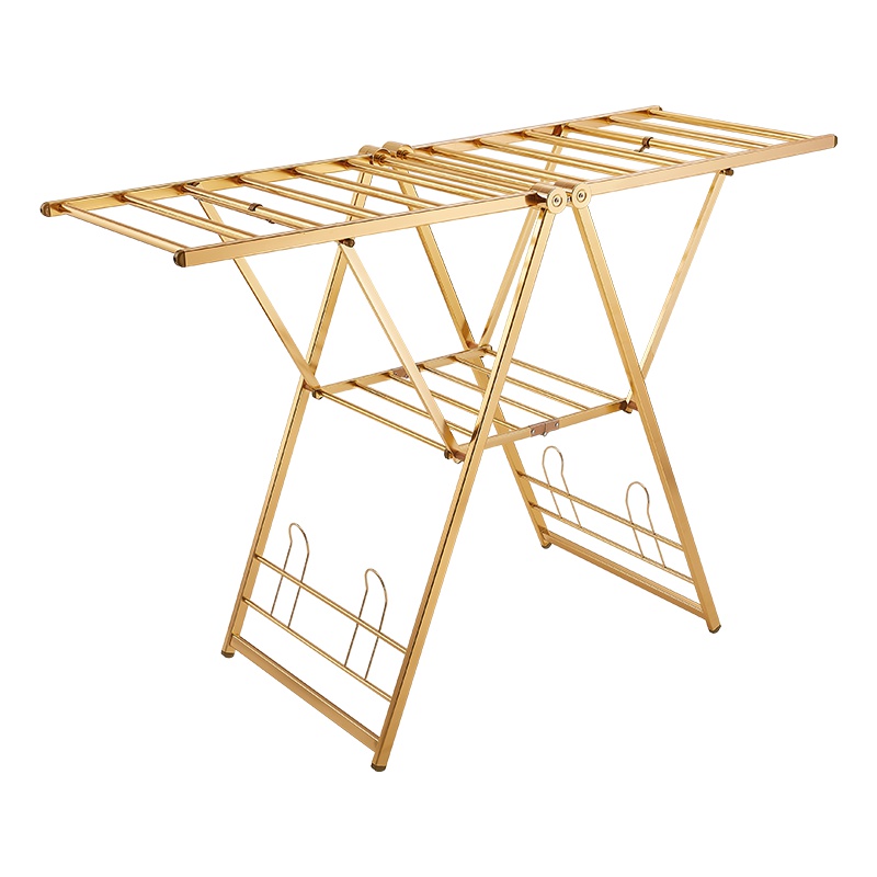卡贝晾衣架落地折叠室内家用晒衣架阳台晾衣杆简易婴儿晾衣晒被架 金色1.5米带鞋撑