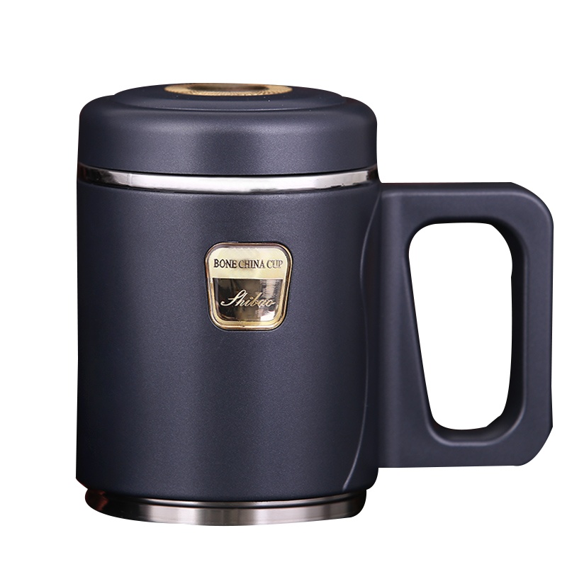 瓷物语陶瓷大容量450ml保温杯带手柄男女士办公室礼品世宝高端骨瓷内胆
