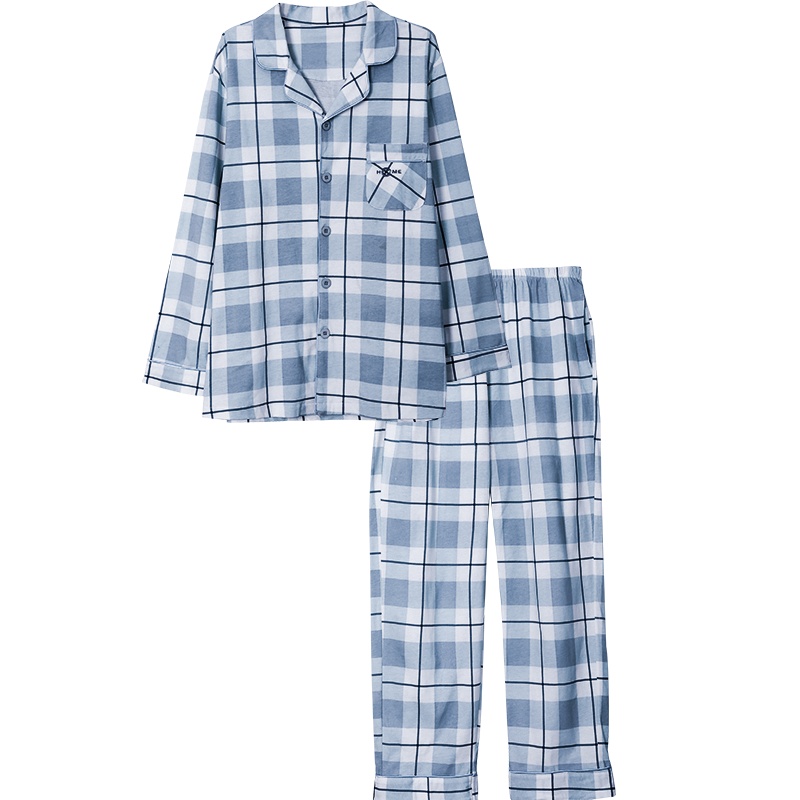 红豆(HODO)【100%棉】春秋男士纯棉长袖睡衣套装经典格纹男式全棉家居服