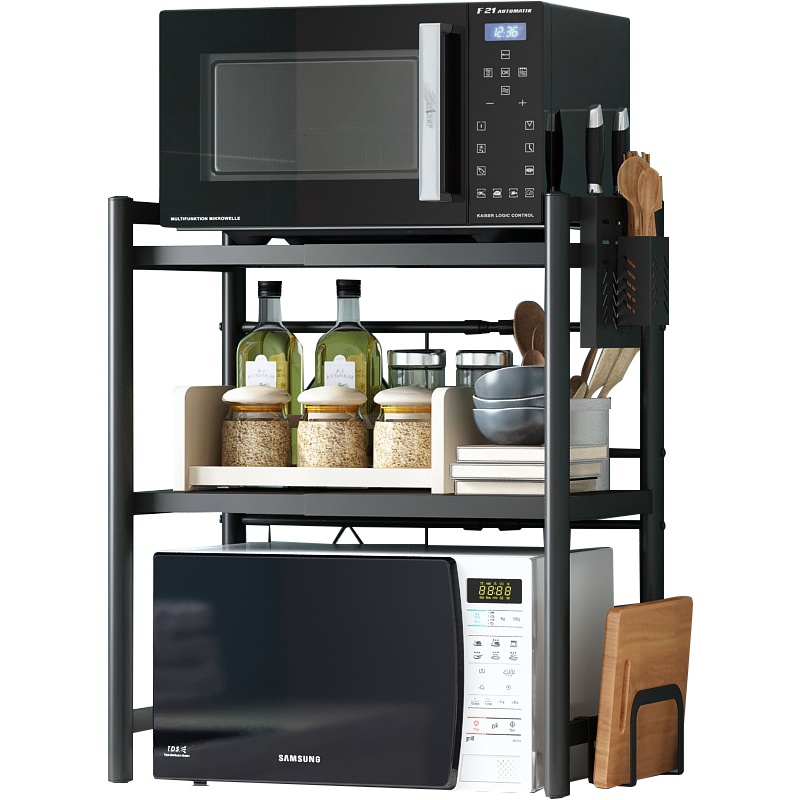 卡贝厨房收纳架可伸缩微波炉置物架落地式台面烤箱架调味品架家用