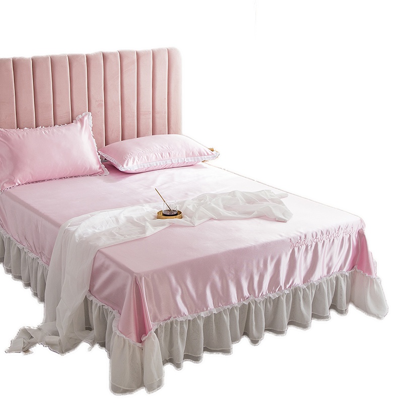 吉岳Giyou公主风荷叶边冰丝凉席三件套健康柔软清凉干爽荷叶边+刺绣设计柔软细腻爽滑亲肤透气凉席三件套