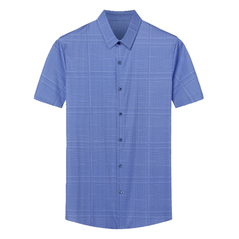 罗曼阿玛尼男装官方旗舰店2021新款品牌男士衬衫纯色休闲百搭立领商务短袖衬衣男B221-78025