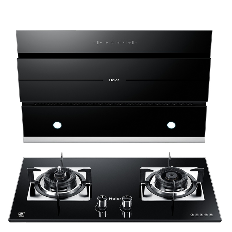海尔(Haier)侧吸式抽油烟机燃气灶具烟灶套餐EC302S+QE9B1 挥手爆炒21m³+智能防干烧天然气灶 家用