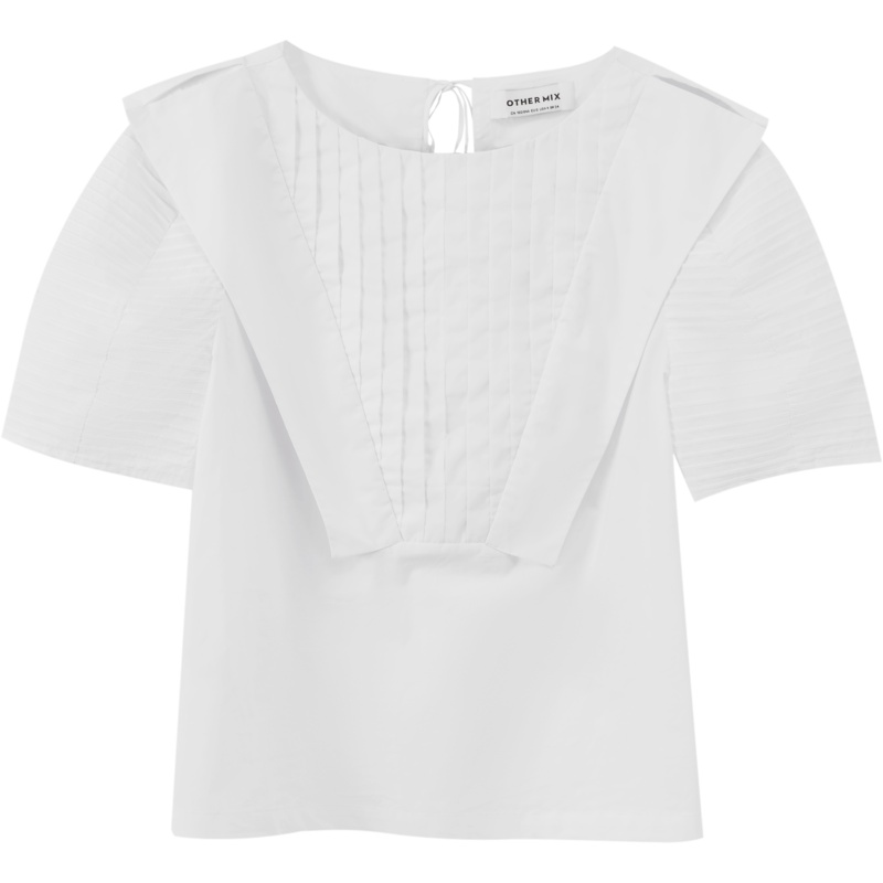 OtherMix小众百褶雪纺衫2021年夏季新款设计感圆领灯笼短袖女上衣