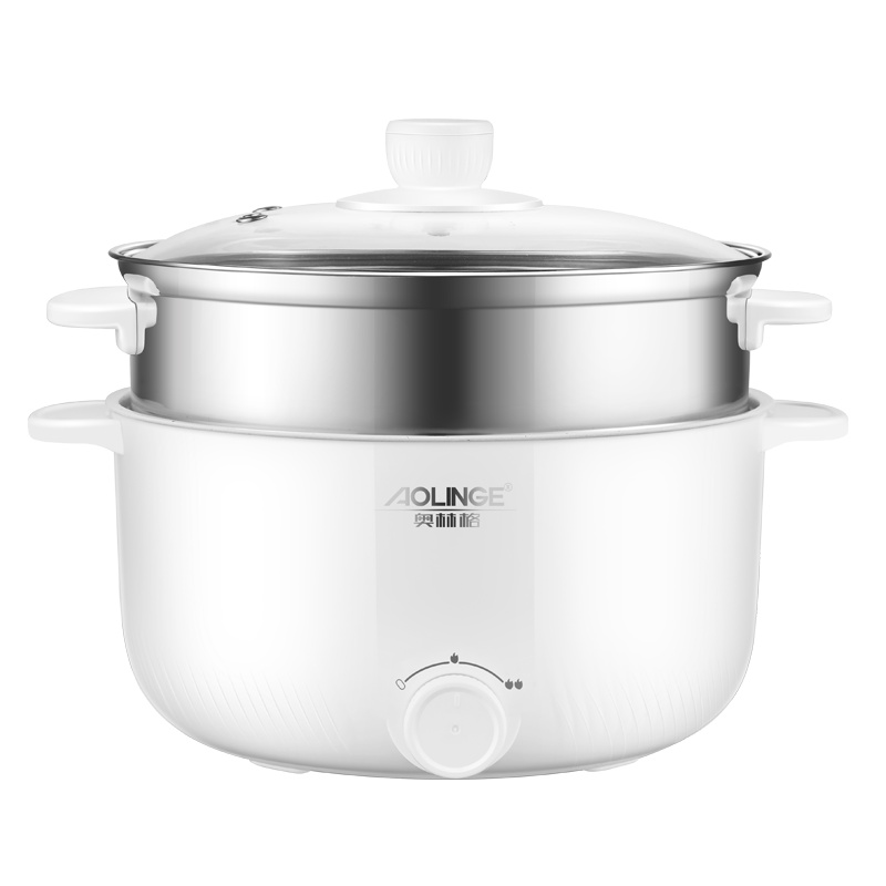 ： 奥林格ZG-A6宿舍锅学生多功能电煮锅家用小功率寝室炒菜煎神器一体火锅 白色麦饭石（带蒸笼）