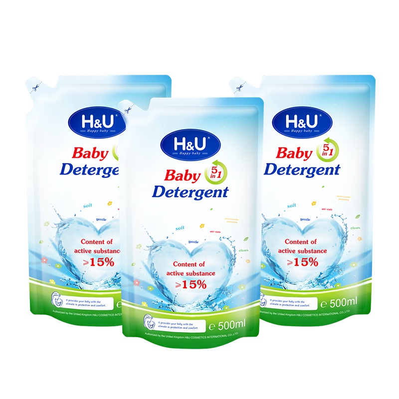 H&U爱趣优 婴儿洗衣液植物萃取天然配方 手洗机洗内衣 清香补充装袋装500ml*3