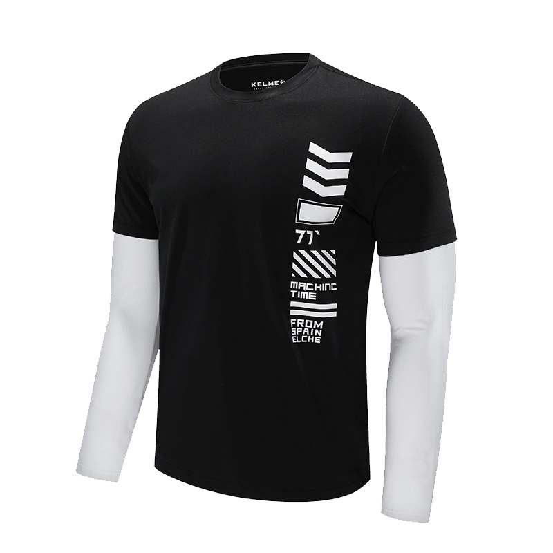 KELME/卡尔美时尚棉质卫衣男士运动T恤长袖休闲潮流假两件T恤