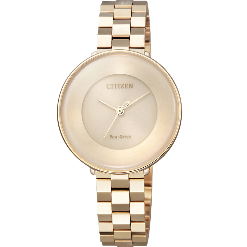 西铁城(CITIZEN)手表女士日本光动能金色钢带球面表镜简约时尚休闲防水女表EM0603-89X