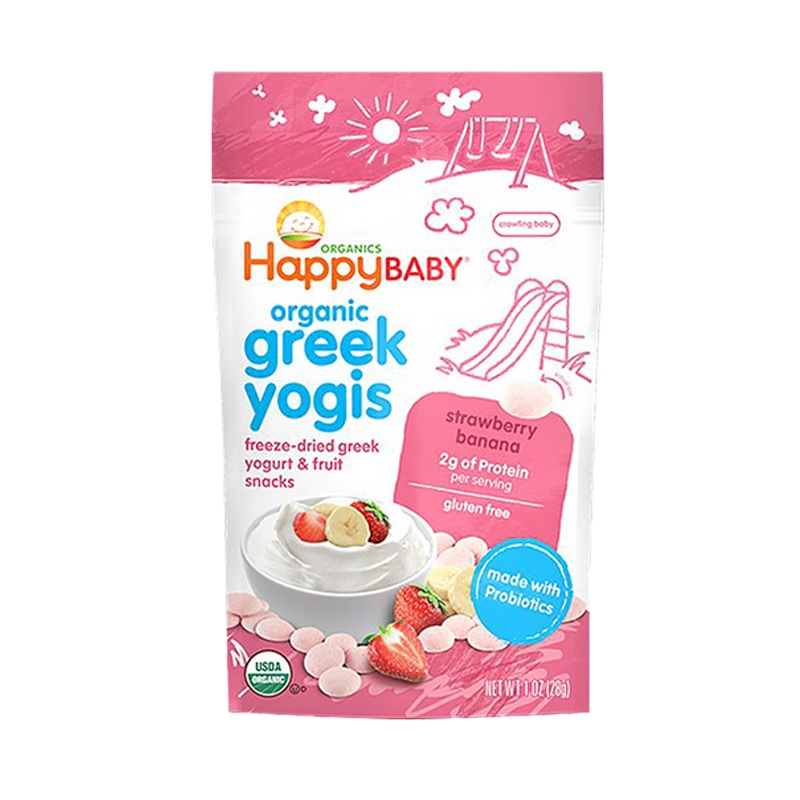 禧贝(Happy Baby)希腊酸奶草莓香蕉溶豆 28克/袋装 宝宝零食点心 8个月以上 原装进口