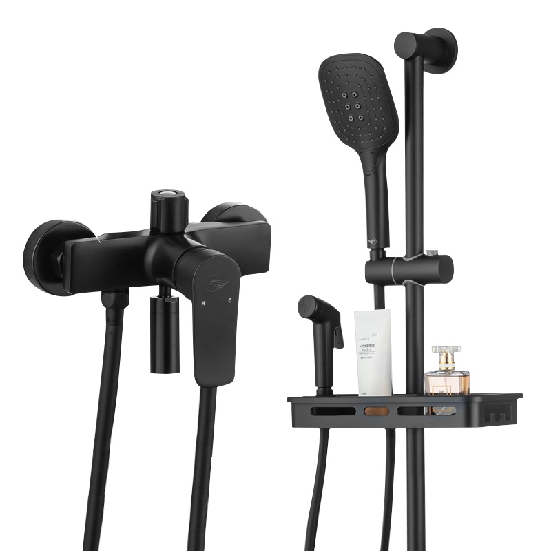 东鹏卫浴花洒 花洒喷头 空气能增压淋浴花洒套装 黑色花洒 圆形大顶喷花洒套装 混水器妇洗喷枪