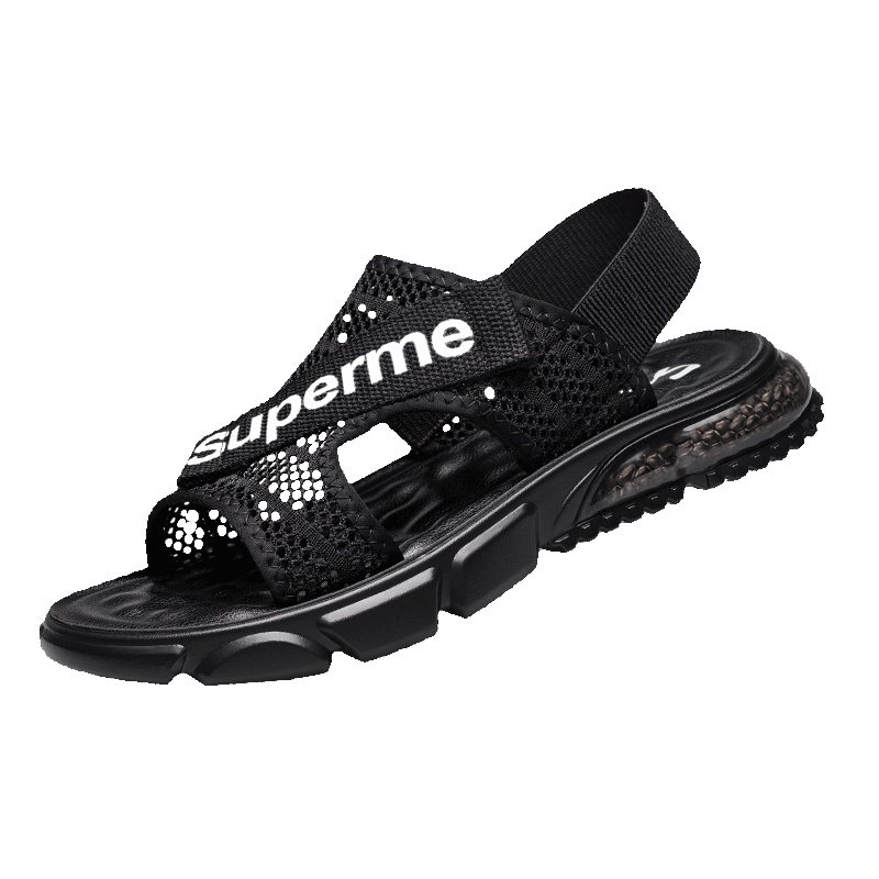 牧伦奴仕(MULUNUSHI)新款夏季沙滩鞋男士凉鞋镂空设计凉拖鞋透气凉爽凉鞋柔软拖鞋网布凉拖英伦露趾男鞋黑色58613