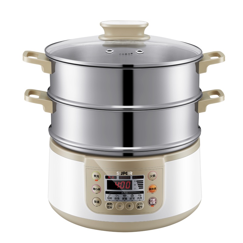 苏泊尔(SUPOR)多功能不锈钢家用电蒸锅 12.5L大容量 双层三层电蒸笼预约ZN28YC808-130