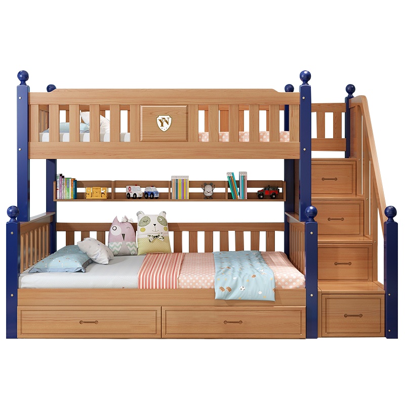 兰秀家居 全实木床地中海上下床子母床多功能双层床儿童床高低床松木床成年上下铺双层大人成人双人床