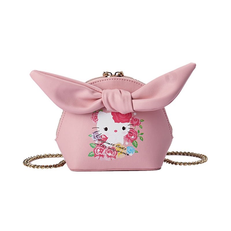 HELLO KITTY 猫咪印花蝴蝶结设计斜挎包 粉
