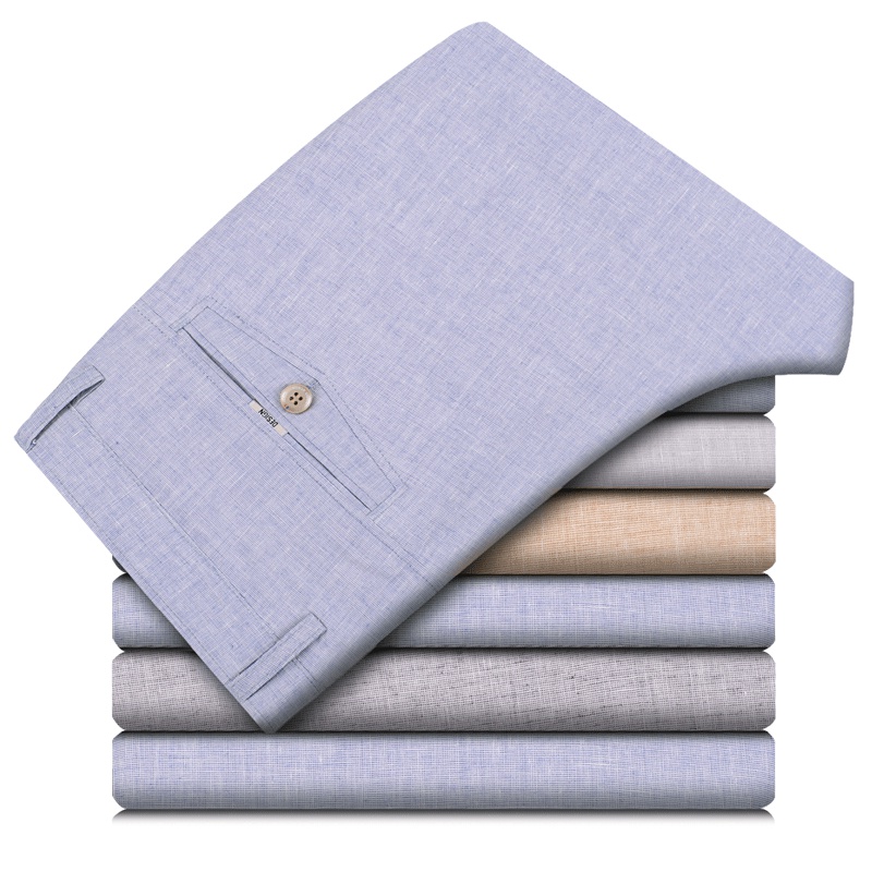 KAISER凯撒 亚麻裤男士夏季弹力休闲薄款男裤亚麻直筒宽松修身男长裤子