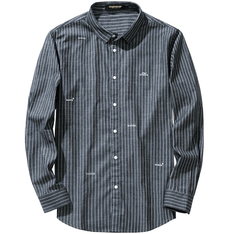 千纸鹤男装2019新款秋装条纹长袖衬衫青年韩版潮流外穿寸衣10159