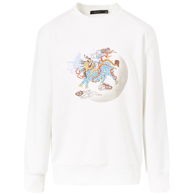 瑞兽麒麟MECITY男装冬季新款国风刺绣宽松长袖上衣减龄卫衣男