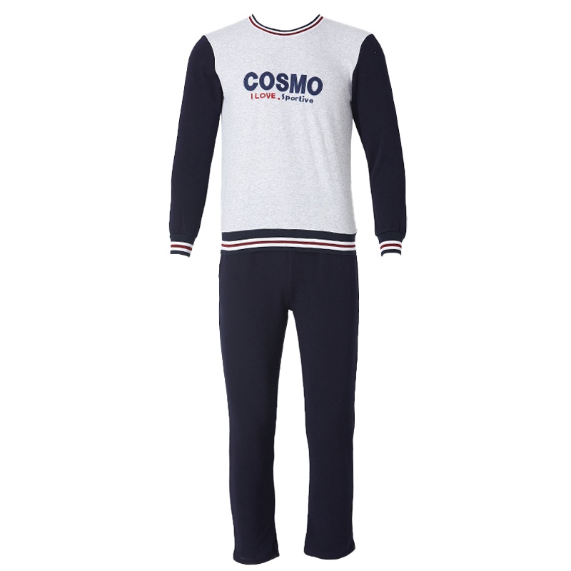 都市丽人简约字母印花撞色单面加绒圆领束口男士家居服套装FH6022