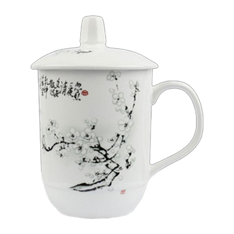 简约现代陶瓷杯套装10只会议杯带盖酒店宾馆家用白瓷茶杯办公室杯子水具/水杯家居器皿 精选特买