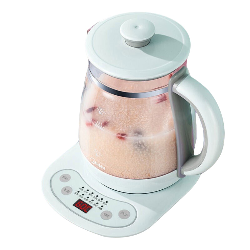 美的 (Midea)养生壶四段保温 高硼硅玻璃 家用多功能电热水壶烧水壶 煮茶花茶壶 1.5L容量MK-YS15M210