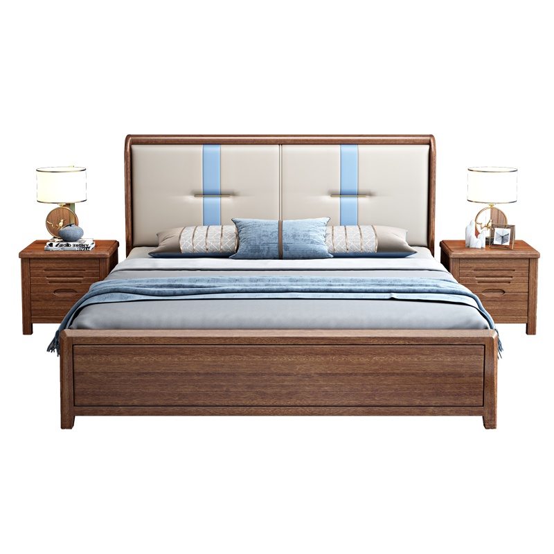 禧漫屋 金丝胡桃木中式床实木床双人床1.8米床1.5m床现代简约卧室主卧大床轻奢气压储物高箱现代婚床实木家具床