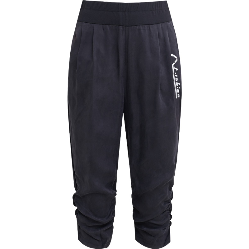 娅丽达女裤夏季薄款2019黑色休闲哈伦裤松紧腰大码女士七分裤子T2023A