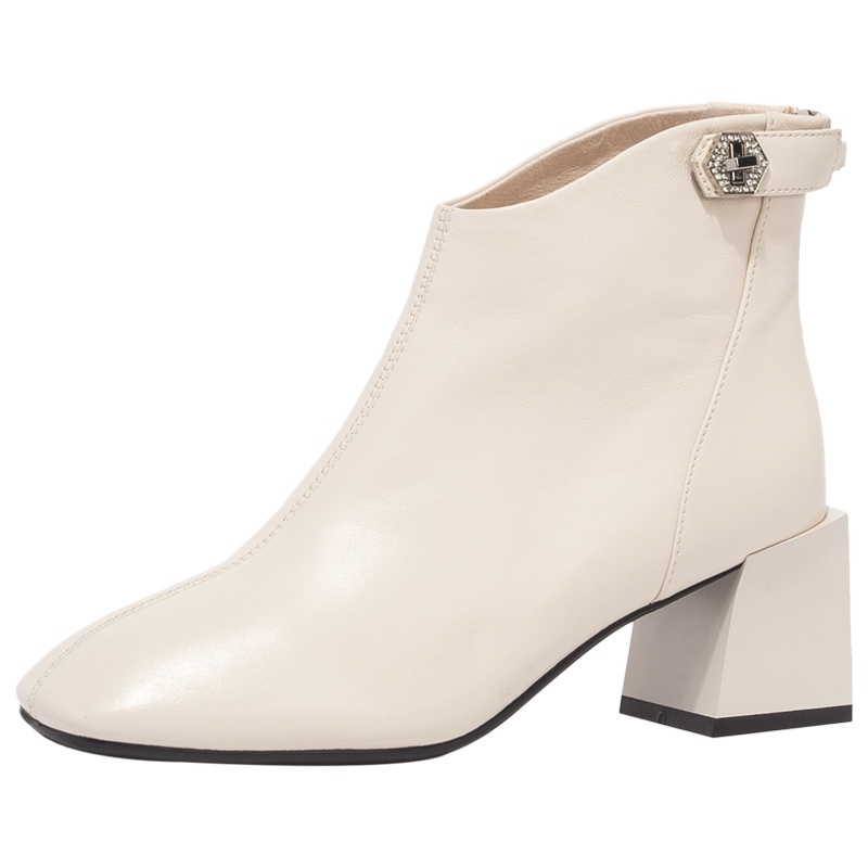 St&Sat/星期六方头粗跟后拉链时装靴气质女短靴SS03116004